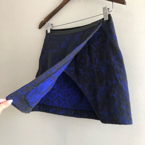 Nasty Gal Lace Faux Leather Wrap Snap Up Asymmetrical Mini Skirt Blue Black - Picture 5 of 13